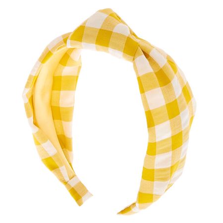 Gingham Knotted Headband - Yellow