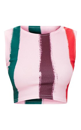 Light Pink Multi Thick Stripe Curve Hem Crop Top | PrettyLittleThing