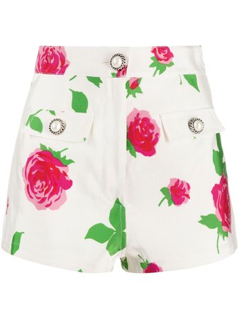 Alessandra Rich rose print high waist shorts