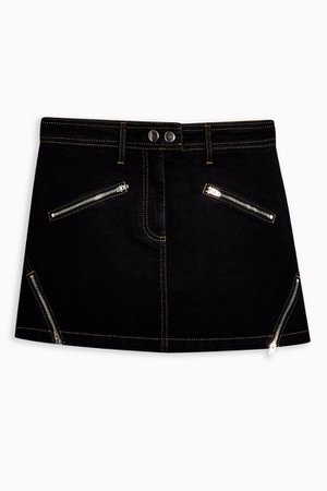 Black Zip Front Pelmet Denim Skirt | Topshop