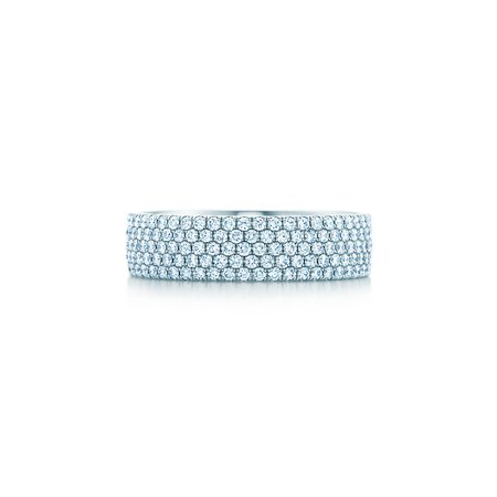 Tiffany Metro five-row ring in 18k white gold with diamonds. | Tiffany & Co.
