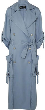 Double-breasted Lyocell Trench Coat - Blue
