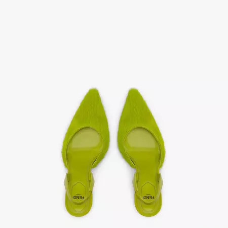 Fendi First - Acid green pony hair high-heeled slingbacks | Fendi