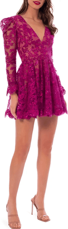 Lily Embroidered Sequin Long Sleeve Minidress HELSI Magenta