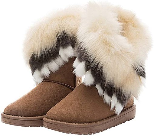 Amazon.com | Naughtyangel Women Winter Warm Snow Ankle Boots Low Heels Faux Fox Rabbit Fur Tassel Shoes(9-Green) | Slippers