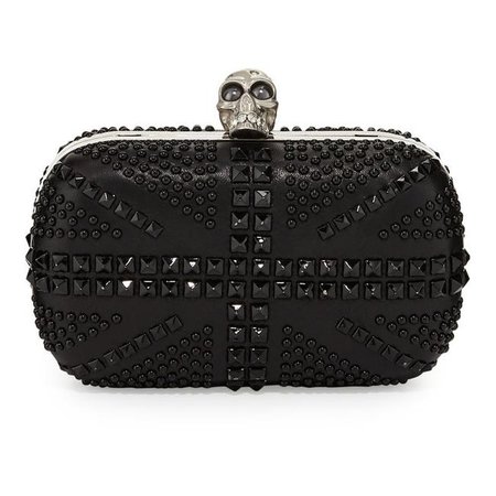 *clipped by @luci-her* Alexander McQueen 360111 Brittania Studded Skull Chain Black Leather Clutch - Tradesy