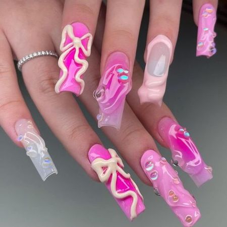 pink long acrylic nails