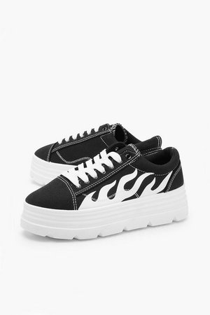 Cleated Platform Flame Detail Trainers | Boohoo