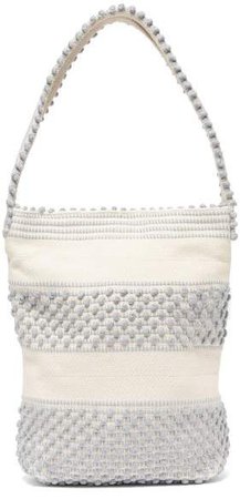 Bultei Pompom Woven Shoulder Bag - Womens - Grey White