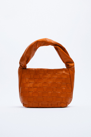 zara leather woven bucket bag orange