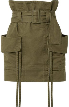 Belted Cotton And Ramie-blend Gabardine Mini Skirt - Army green
