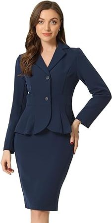 Amazon.com: Allegra K Business Skirt Suit Sets for Women's 2 Piece Outfits Office Notched Lapel Peplum Blazer Pencil Skirts : Clothing, Shoes & Jewelry