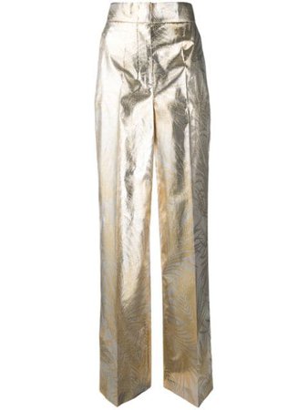 Shop gold & silver Sara Battaglia foliage print wide leg trousers with Express Delivery - Farfetch
