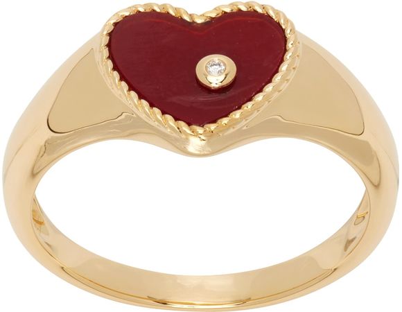 YVONNE LÉON Gold & Red Baby Chevaliere Cœur Ring