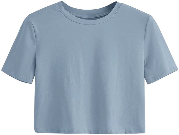 SweatyRocks Women's Casual Short Sleeve Crew Neck Basic Crop Top T Shirts Dusty Blue XS : Clothing, Shoes & Jewelry