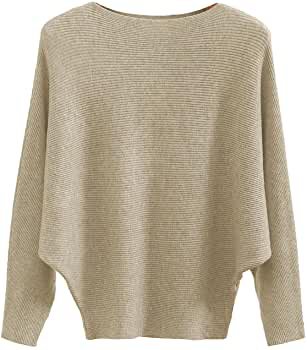 GABERLY Boat Neck Batwing Sleeves Dolman Knitted Sweaters and Pullovers Tops for Women (White, One Size) at Amazon Women’s Clothing store