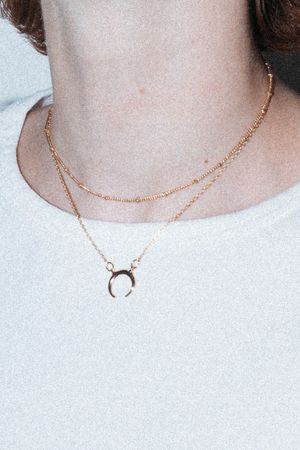 Gold Double Chain Crescent Charm Necklace - Jewelry - Accessories