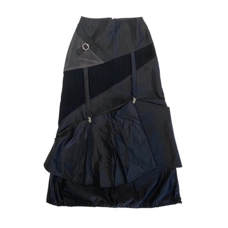 Black asymmetric maxi skirt in striped nylon, rib... - Depop