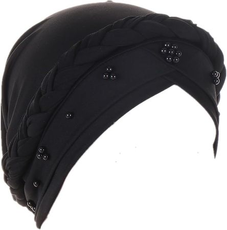 African Turban Caps for Women - Braid Twist Beaded Headscarf Chemo Cancer Headwrap Hats Headwear Hair Cover (Black) at Amazon Women’s Clothing store