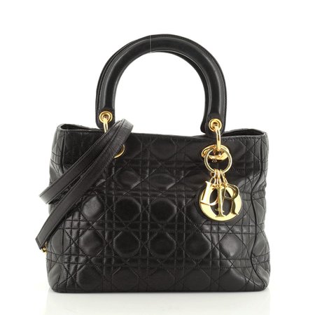 Christian Dior Lady Dior Bag Cannage Quilt Lambskin Medium Black 49743187 – Rebag