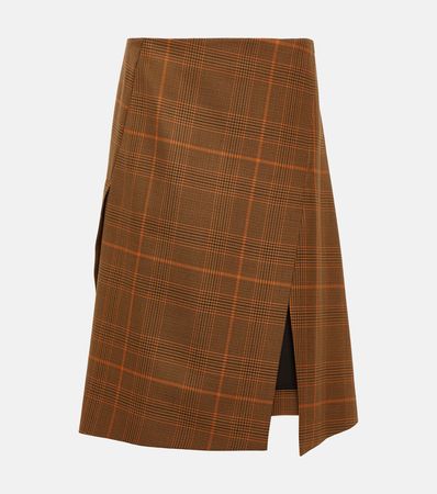 Checked Wool Midi Skirt in Orange - Stella Mc Cartney | Mytheresa