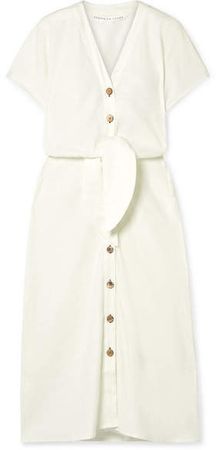Giana Tie-front Linen-blend Midi Dress - Ivory