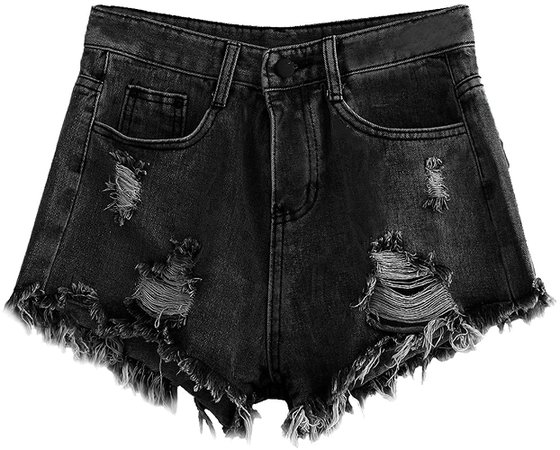 MakeMeChic Women's Cutoff Pocket Distressed Ripped Jean Denim Shorts Black L at Amazon Women’s Clothing store