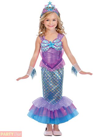 Girls Sparkle Little Mermaid Costume Childs Fancy Dress World Book Week Day Kids