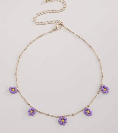 purple flower beaded necklace