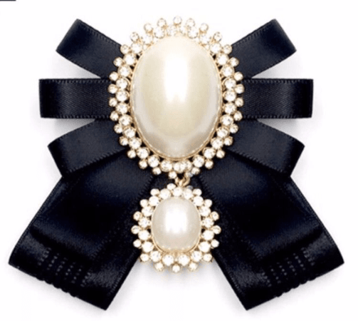 Black Or White Vintage Pearl Ladies Pre Tied Ribbon Bow Brooch Pin