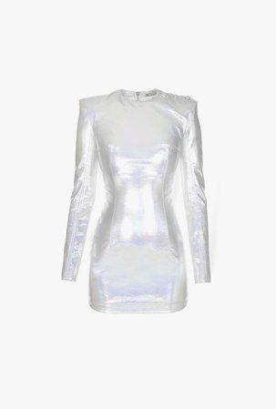 balmain holographic dress