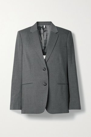 Gray Open-back belted wool-blend blazer | Helmut Lang | NET-A-PORTER