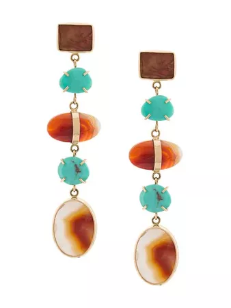 Melissa Joy Manning 14kt Yellow Gold Agate & Turquoise Earrings - Farfetch