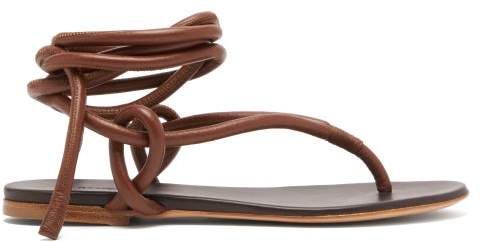 Wraparound Ankle Strap Leather Sandals - Womens - Tan