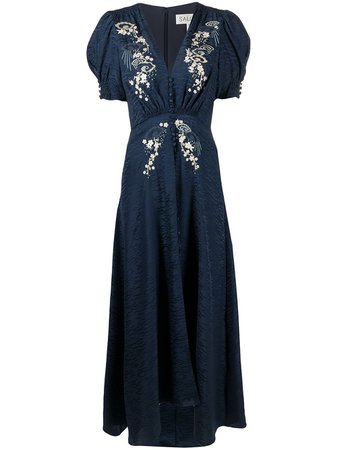 Saloni Floral Embroidered Flared Dress - Farfetch
