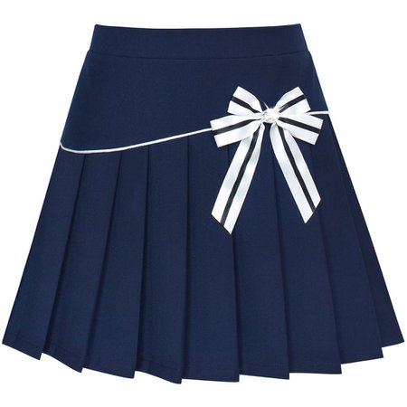Sunny Fashion Navy Blue Pleated Skirt Bow Tie Back School Uniform