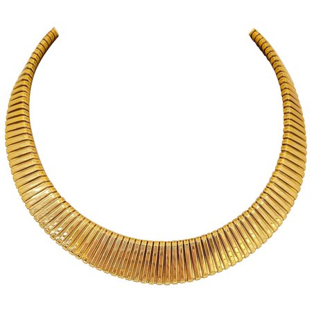1980s 14 Karat Yellow Gold Tapered Tubogas Collar Necklace
