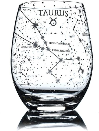 Amazon.com | Greenline Goods Taurus Stemless Wine Glass | Etched Zodiac Taurus Gift | 15 oz (Single Glass) - Astrology Sign Constellation Tumbler: Wine Glasses