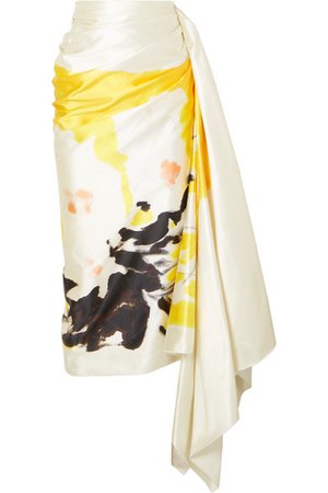 Dries Van Noten | Gathered printed cotton and silk-blend satin midi skirt | NET-A-PORTER.COM