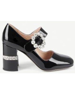 Crystal-embellished Patent Leather Mary Janes - Black - Miu Miu Heels