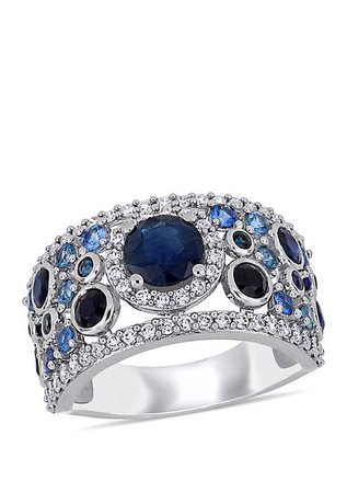 Belk & Co. 2.6 ct. t.w. Blue Sapphire and 1/2 ct. t.w. Diamond Halo Cluster Ring in 14k White Gold