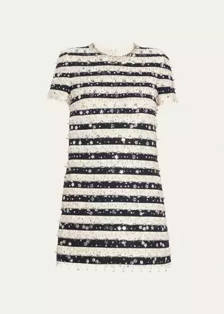 Valentino Garavani Crepe Couture Striped Mini Dress with Beaded Embellishments - Bergdorf Goodman