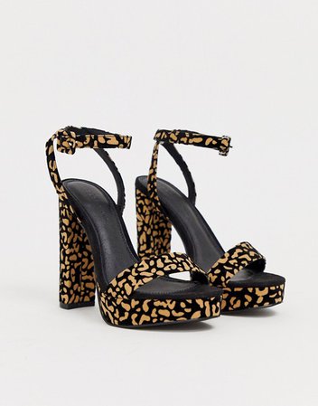 ASOS DESIGN Wide Fit Nutshell platform barely there heeled sandals inleopard | ASOS