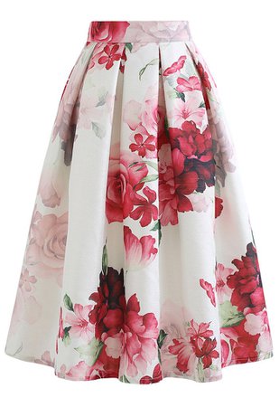 Blushing Peony Pleated Jacquard A-Line Skirt - Retro, Indie and Unique Fashion