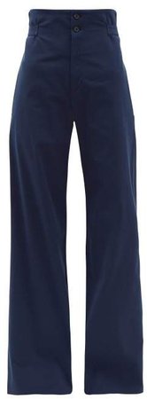Connolly - High Rise Cotton Blend Wide Leg Trousers - Womens - Navy