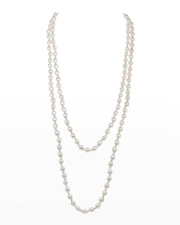 Margo Morrison Extra-Small White Baroque Pearl Necklace, 7-8mm, 53"L