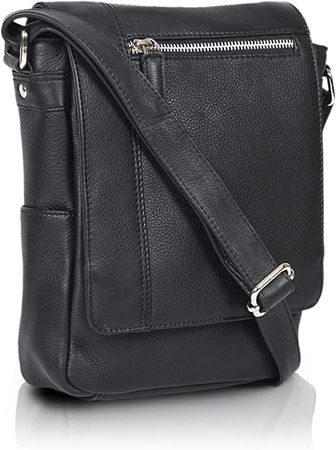 Amazon.com: VALENCHI- Genuine Leather Medium Size Crossbody Shoulder bag for Men & Women. (Black Smooth): Clothing, Shoes & Jewelry