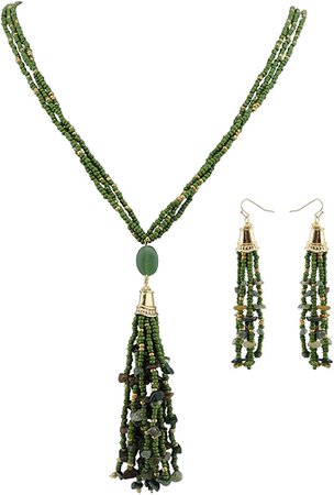 Amazon.com: Coiris Multi Strand Long Beads Necklace Earrings Set with Long Tassel Pendant for Women (N0037): Jewelry