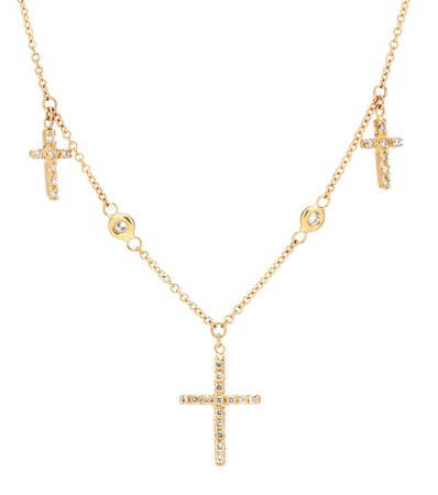 14Kt Gold Triple Cross Necklace With White Diamonds - Jacquie Aiche | mytheresa