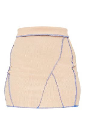 Camel Rib Contrast Seam Detail Mini Skirt | PrettyLittleThing USA